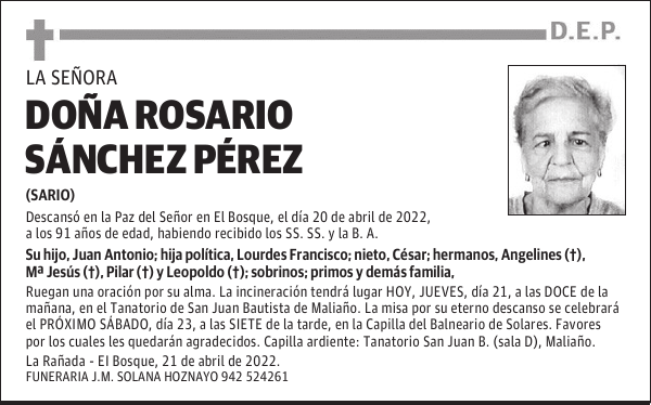 DOÑA ROSARIO SÁNCHEZ PÉREZ
