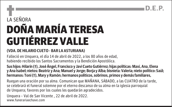 DOÑA MARÍA TERESA GUTIÉRREZ VALLE