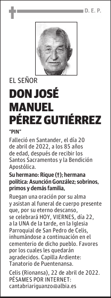 DON JOSÉ MANUEL PÉREZ GUTIÉRREZ