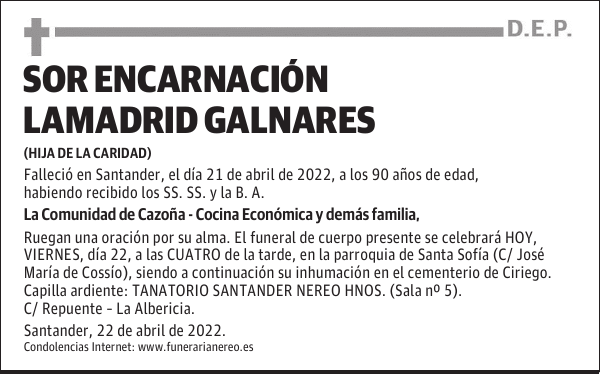 SOR ENCARNACIÓN LAMADRID GALNARES