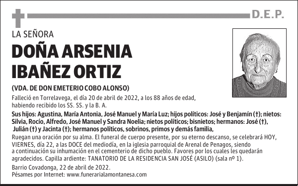 DOÑA ARSENIA IBAÑEZ ORTIZ