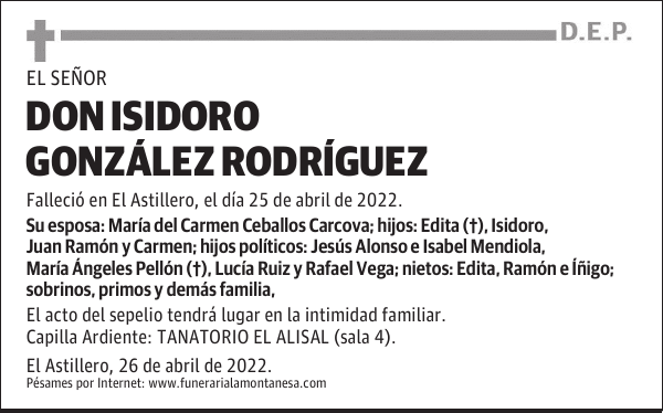 DON ISIDORO GONZÁLEZ RODRÍGUEZ