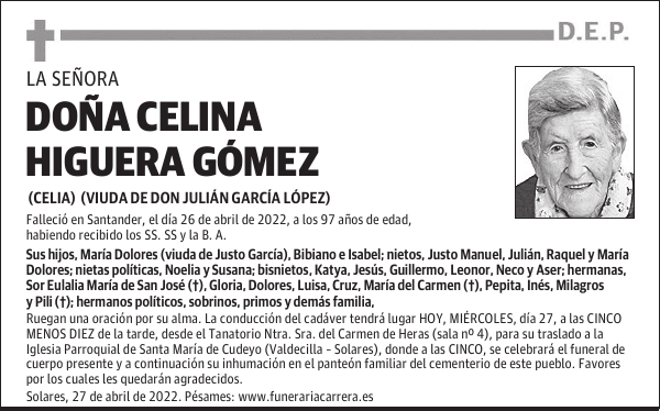 DOÑA CELINA HIGUERA GÓMEZ