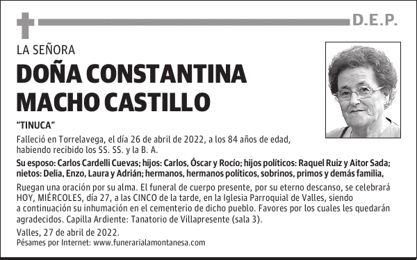 DOÑA CONSTANTINA MACHO CASTILLO
