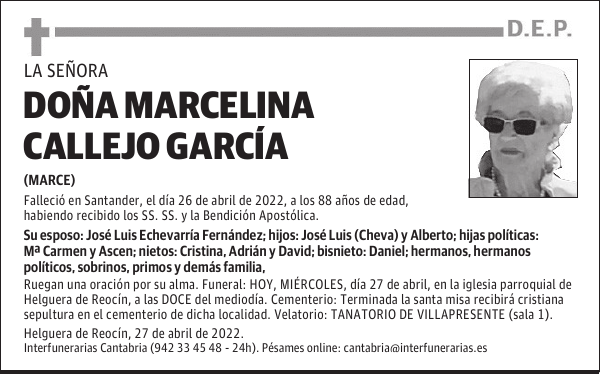 DOÑA MARCELINA CALLEJO GARCÍA