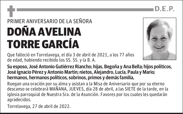 DOÑA AVELINA TORRE GARCÍA