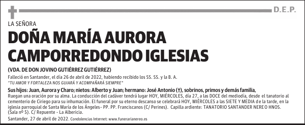DOÑA MARÍA AURORA CAMPORREDONDO IGLESIAS