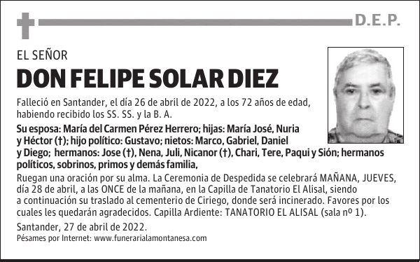DON FELIPE SOLAR DIEZ