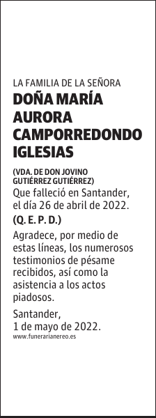 DOÑA MARÍA AURORA CAMPORREDONDO IGLESIAS