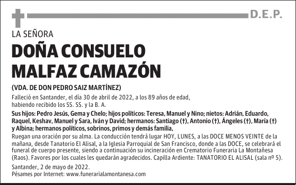 DOÑA CONSUELO MALFAZ CAMAZÓN