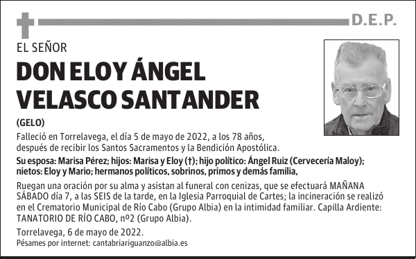 DON ELOY ÁNGEL VELASCO SANTANDER