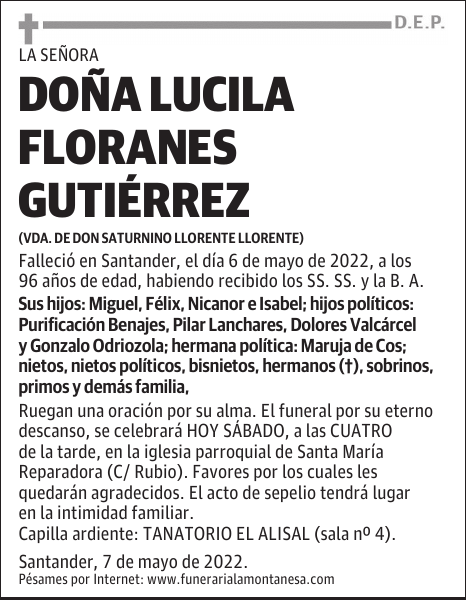 DOÑA LUCILA FLORANES GUTIÉRREZ