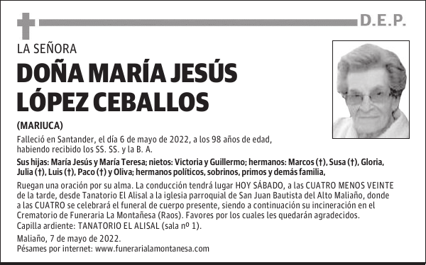 DOÑA MARÍA JESÚS LÓPEZ CEBALLOS