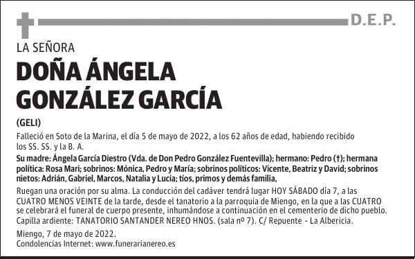 DOÑA ÁNGELA GONZÁLEZ GARCÍA