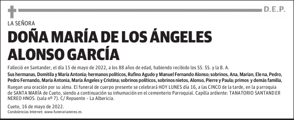 DOÑA MARÍA DE LOS ÁNGELES ALONSO GARCÍA