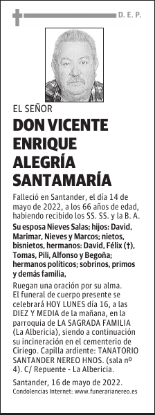 DON VICENTE ENRIQUE ALEGRÍA SANTAMARÍA