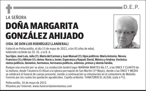 DOÑA MARGARITA GONZÁLEZ AHIJADO