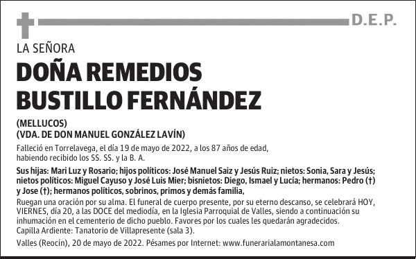 DOÑA REMEDIOS BUSTILLO FERNÁNDEZ