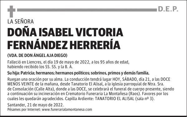 DOÑA ISABEL VICTORIA FERNÁNDEZ HERRERÍA
