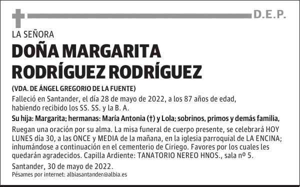 DOÑA MARGARITA RODRÍGUEZ RODRÍGUEZ
