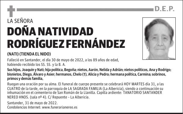 DOÑA NATIVIDAD RODRÍGUEZ FERNÁNDEZ