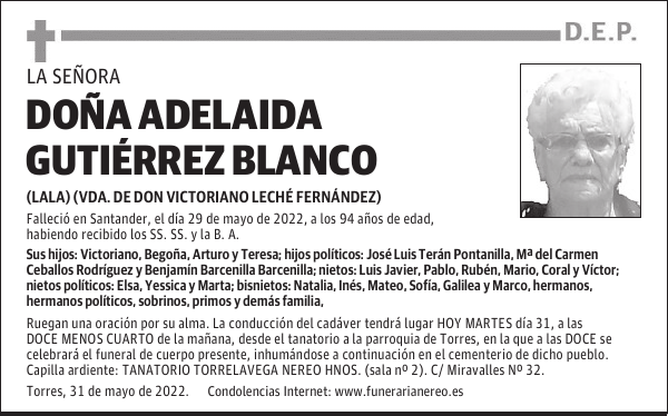 DOÑA ADELAIDA GUTIÉRREZ BLANCO