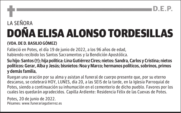 DOÑA ELISA ALONSO TORDESILLAS