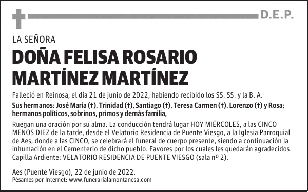 DOÑA FELISA ROSARIO MARTÍNEZ MARTÍNEZ