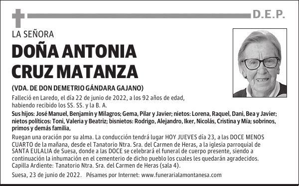 DOÑA ANTONIA CRUZ MATANZA