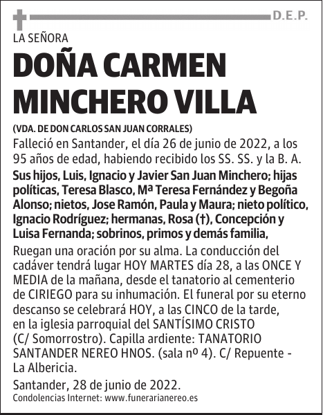 DOÑA CARMEN MINCHERO VILLA