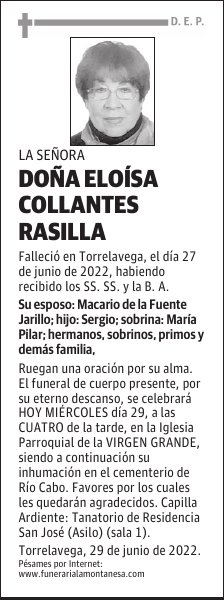 DOÑA ELOÍSA COLLANTES RASILLA