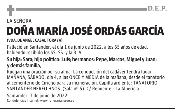 DOÑA MARÍA JOSÉ ORDÁS GARCÍA