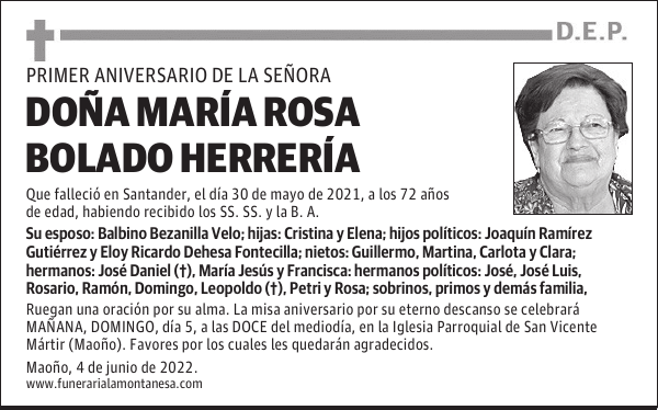 DOÑA MARÍA ROSA BOLADO HERRERÍA