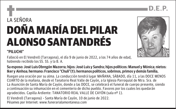 DOÑA MARÍA DEL PILAR ALONSO SANTANDRÉS
