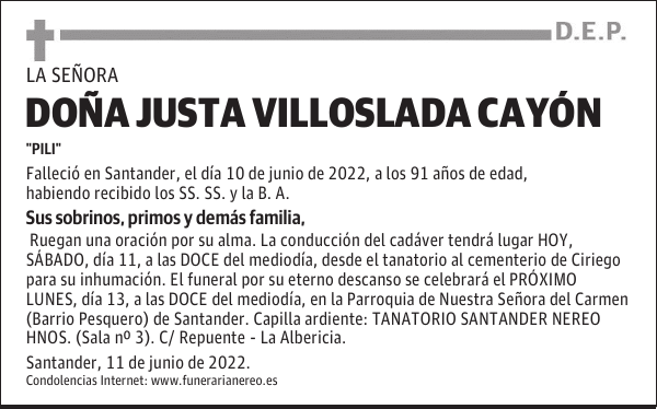 DOÑA JUSTA VILLOSLADA CAYÓN