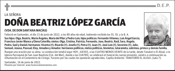 DOÑA BEATRIZ LÓPEZ GARCÍA