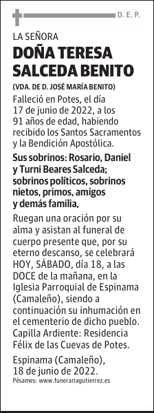 DOÑA TERESA SALCEDA BENITO