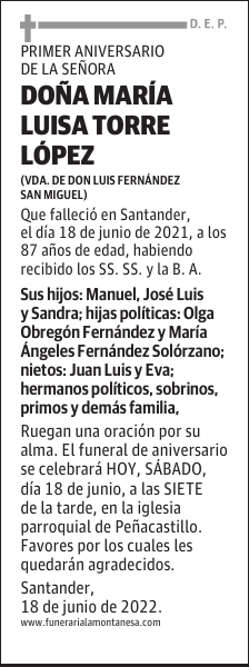 DOÑA MARÍA LUISA TORRE LÓPEZ