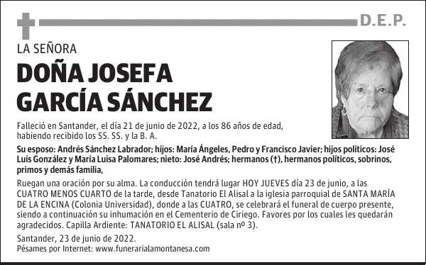 DOÑA JOSEFA GARCÍA SÁNCHEZ