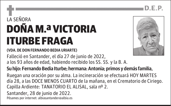 DOÑA Mª VICTORIA ITURBE FRAGA