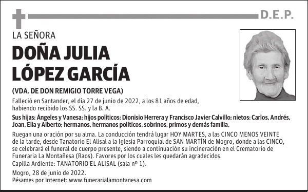 DOÑA JULIA LÓPEZ GARCÍA