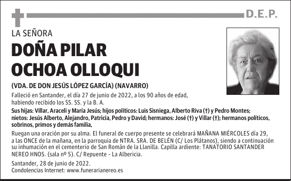 DOÑA PILAR OCHOA OLLOQUI