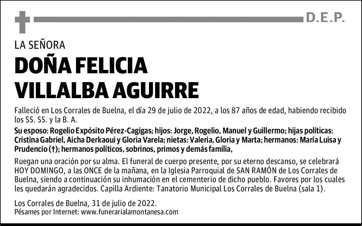 DOÑA FELICIA VILLALBA AGUIRRE