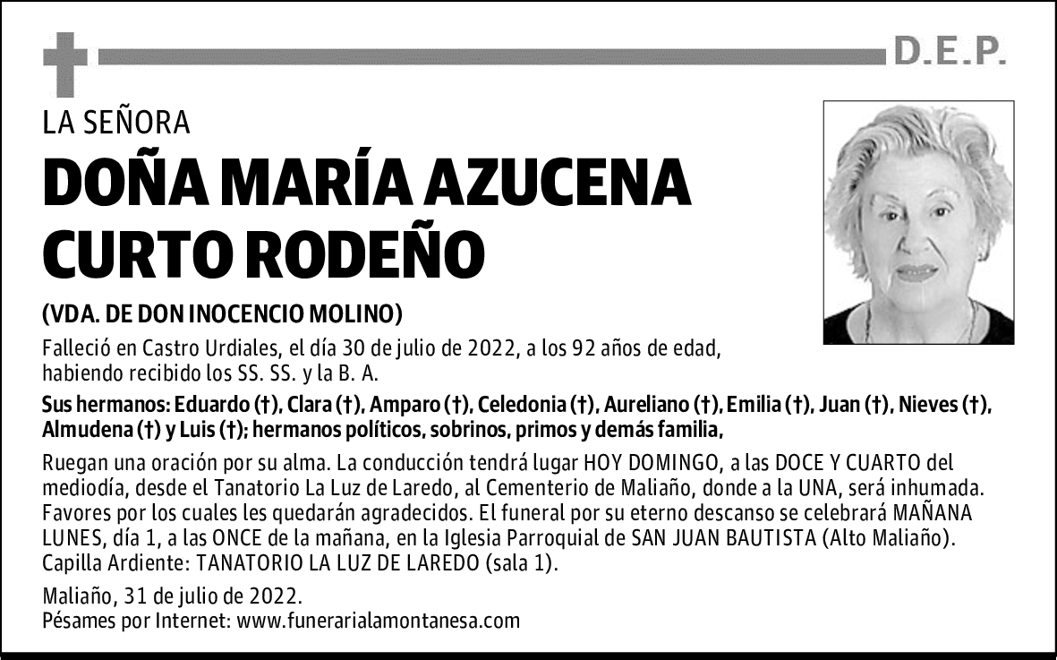DOÑA MARÍA AZUCENA CURTO RODEÑO