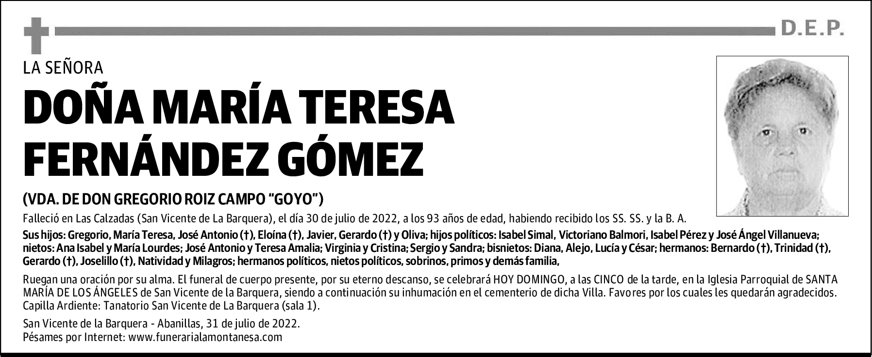 DOÑA MARÍA TERESA FERNÁNDEZ GÓMEZ