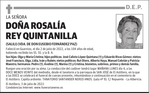 DOÑA ROSALÍA REY QUINTANILLA