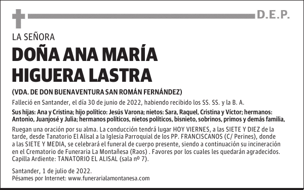 DOÑA ANA MARÍA HIGUERA LASTRA
