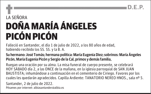 DOÑA MARÍA ÁNGELES PICÓN PICÓN