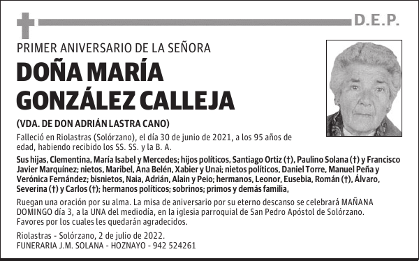 DOÑA MARÍA GONZÁLEZ CALLEJA