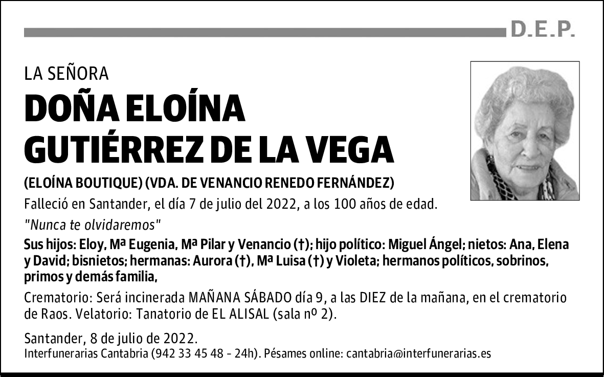 DOÑA ELOÍNA GUTIÉRREZ DE LA VEGA